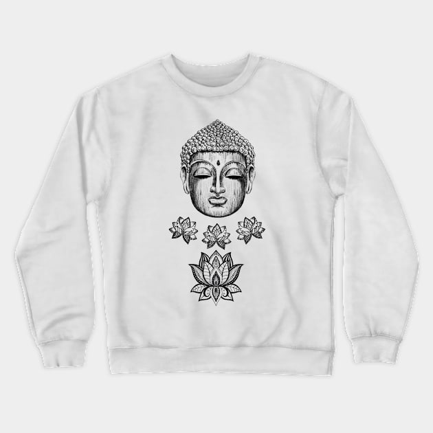 Buddha and lotus flowers Crewneck Sweatshirt by Steve Brown Illustration 